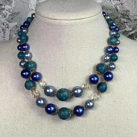 Japan Vintage Two Strand Blue Necklace - Picture 1 of 3